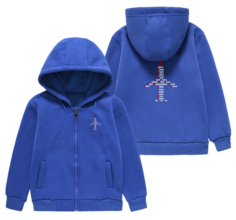 Airplane Shape Aviation Alphabet Designed "CHILDREN" Zipped Hoodies
