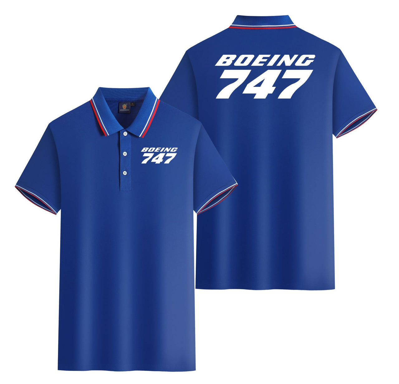 Boeing 747 & Text Designed Stylish Polo T-Shirts (Double-Side)