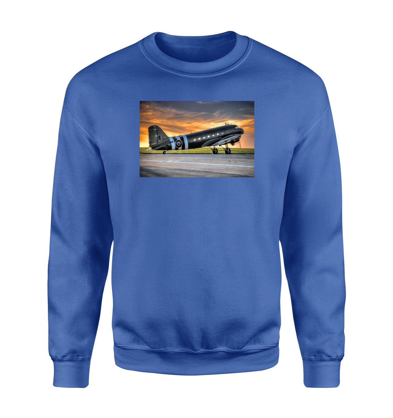 Old Airplane Parked During Sunset Designed Sweatshirts