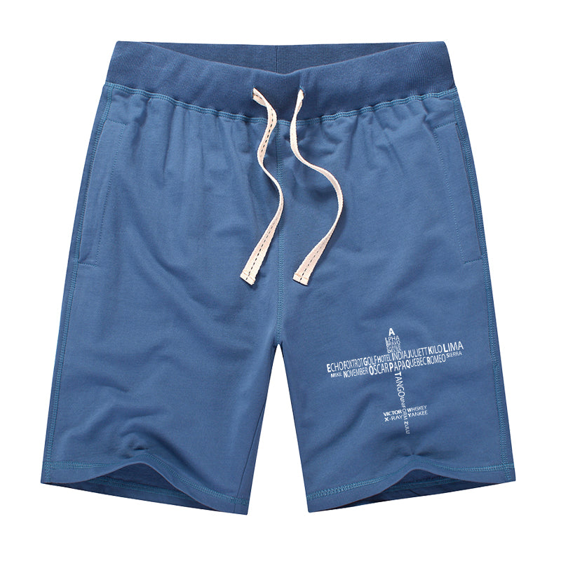 Propeller Shape Aviation Alphabet Designed Cotton Shorts