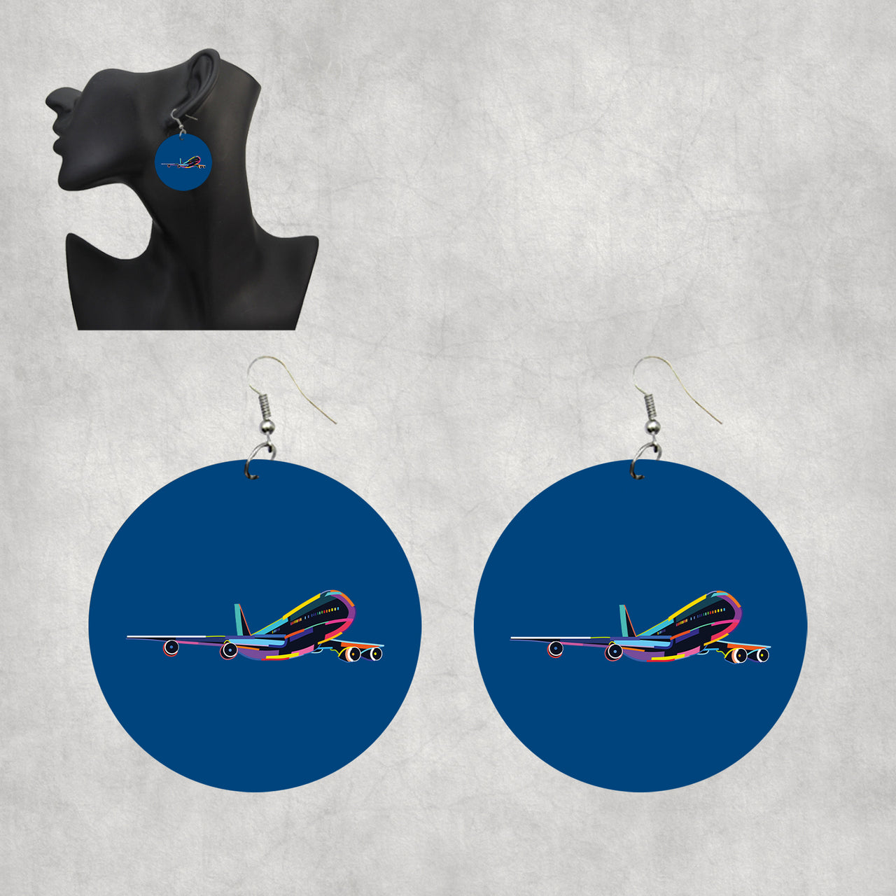 Multicolor Airplane Designed Wooden Drop Earrings