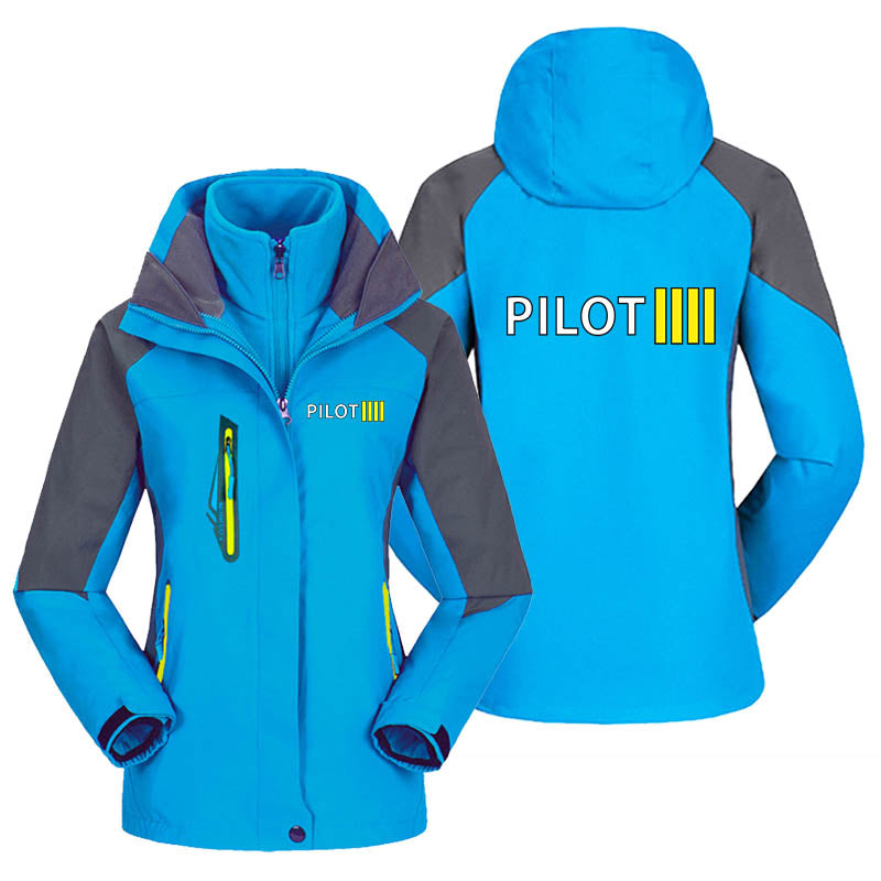 Pilot & Stripes (4 Lines) Designed Thick "WOMEN" Skiing Jackets
