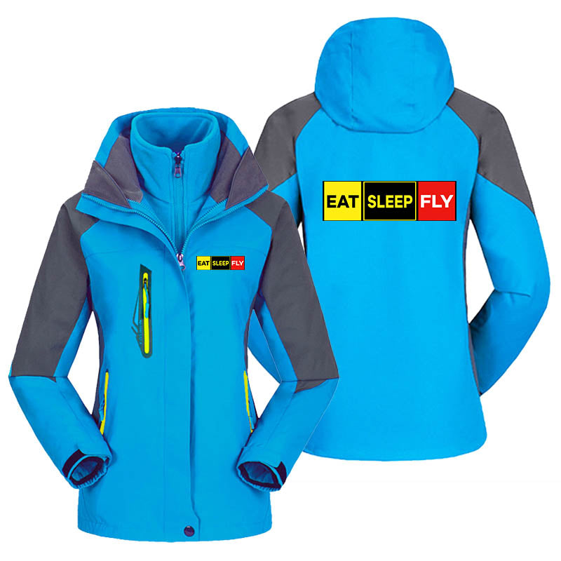 Eat Sleep Fly (Colourful) Designed Thick "WOMEN" Skiing Jackets