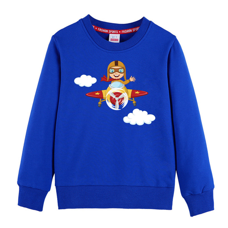 Cartoon Little Boy Operating Plane (Edition 2) Designed "CHILDREN" Sweatshirts