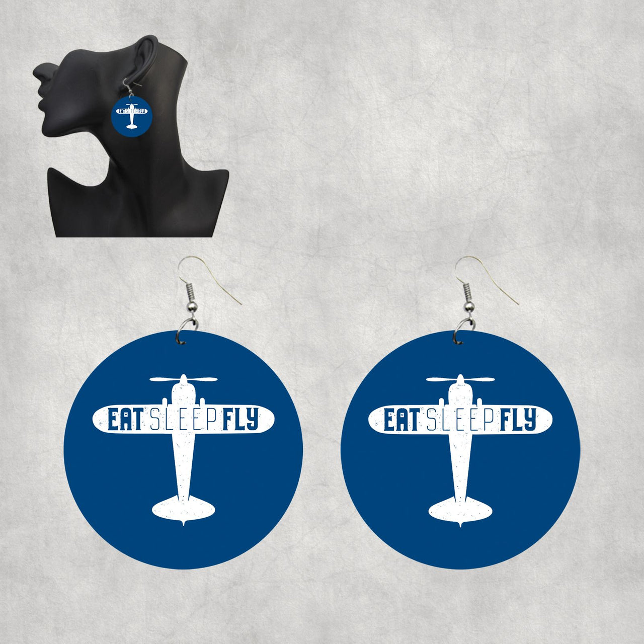 Eat Sleep Fly & Propeller Designed Wooden Drop Earrings