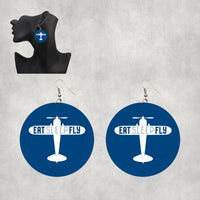 Thumbnail for Eat Sleep Fly & Propeller Designed Wooden Drop Earrings