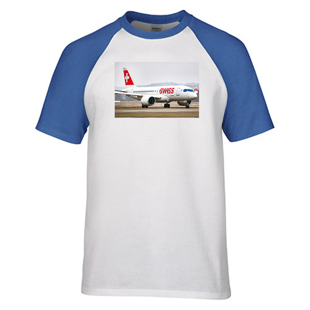 Swiss Airlines Bombardier CS100 Designed Raglan T-Shirts