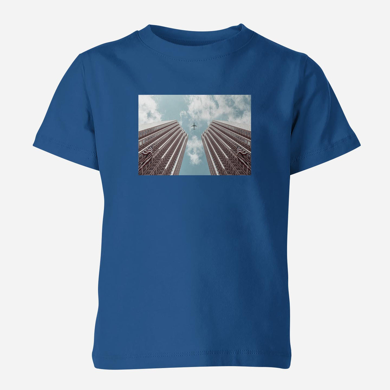 Airplane Flying over Big Buildings Designed Children T-Shirts