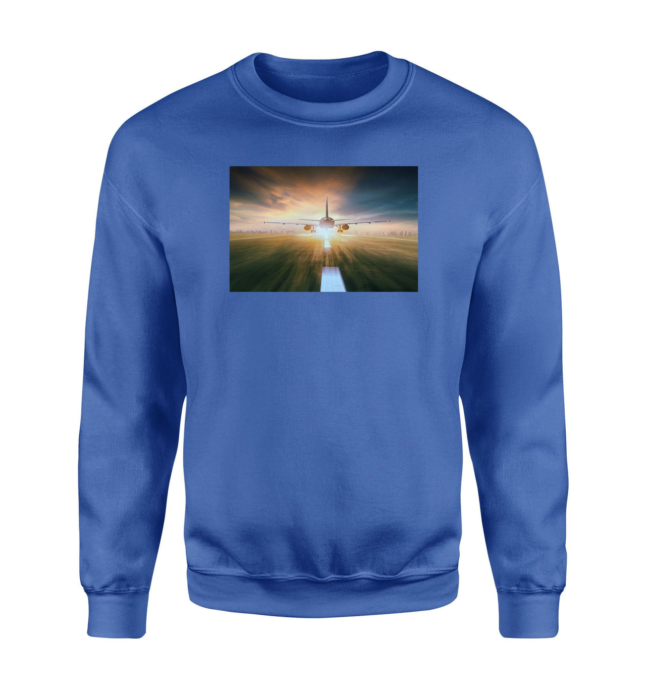 Airplane Flying Over Runway Designed Sweatshirts