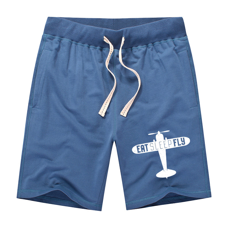 Eat Sleep Fly & Propeller Designed Cotton Shorts