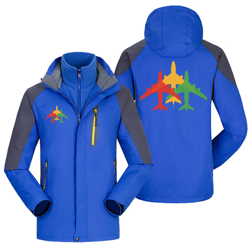 Colourful 3 Airplanes Designed Thick Skiing Jackets