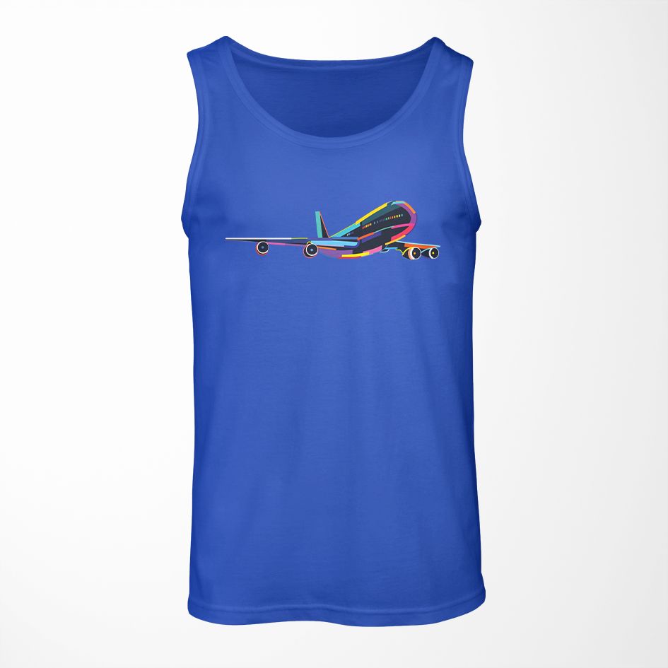 Multicolor Airplane Designed Tank Tops