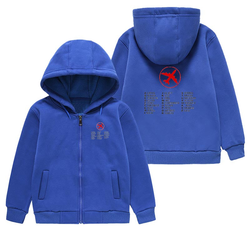 Aviation Alphabet 2 Designed "CHILDREN" Zipped Hoodies