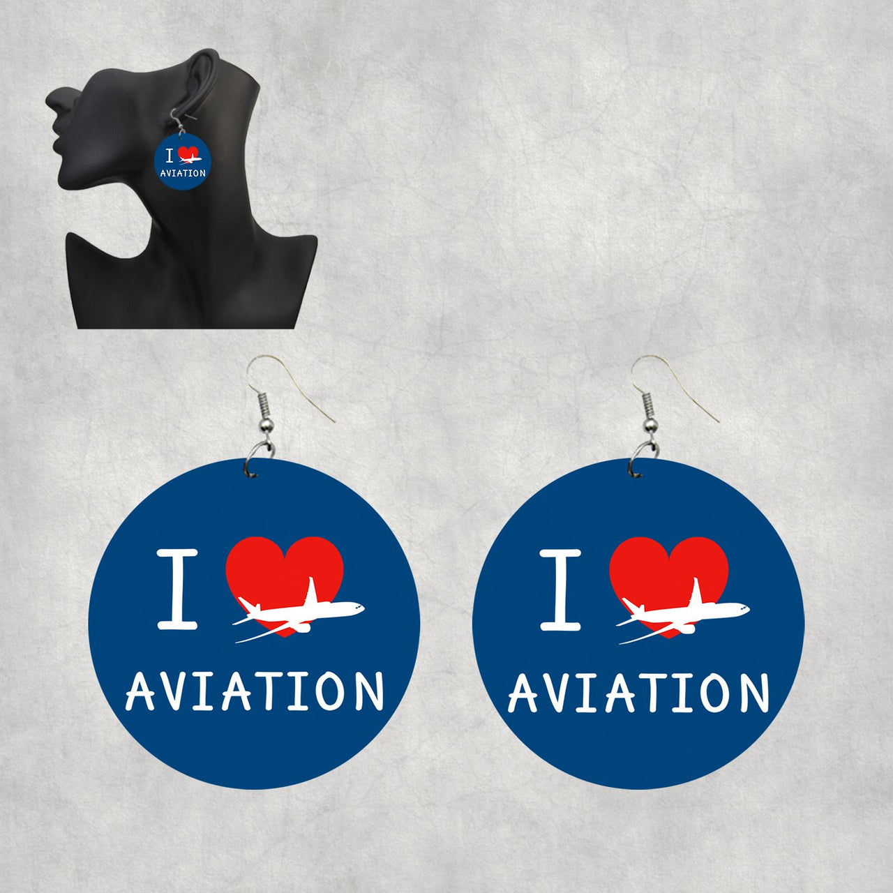 I Love Aviation Designed Wooden Drop Earrings