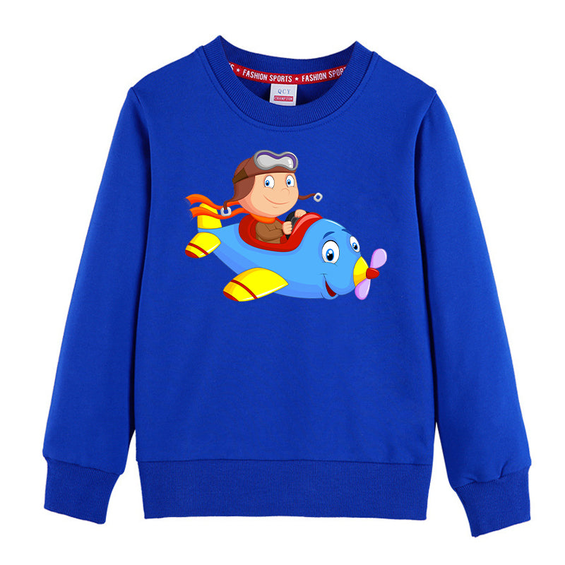 Little Boy Operating an Airplane Designed "CHILDREN" Sweatshirts