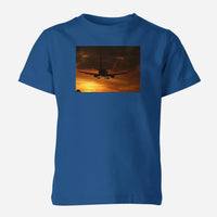 Thumbnail for Beautiful Aircraft Landing at Sunset Designed Children T-Shirts