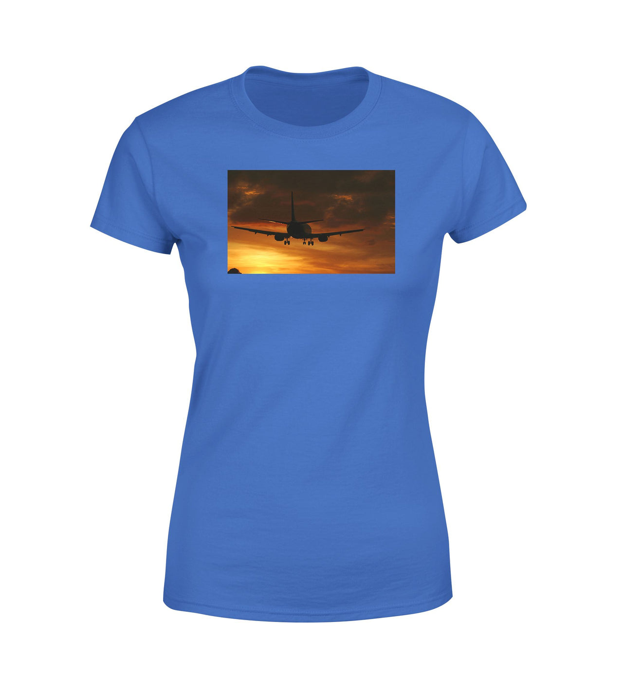 Beautiful Aircraft Landing at Sunset Designed Women T-Shirts