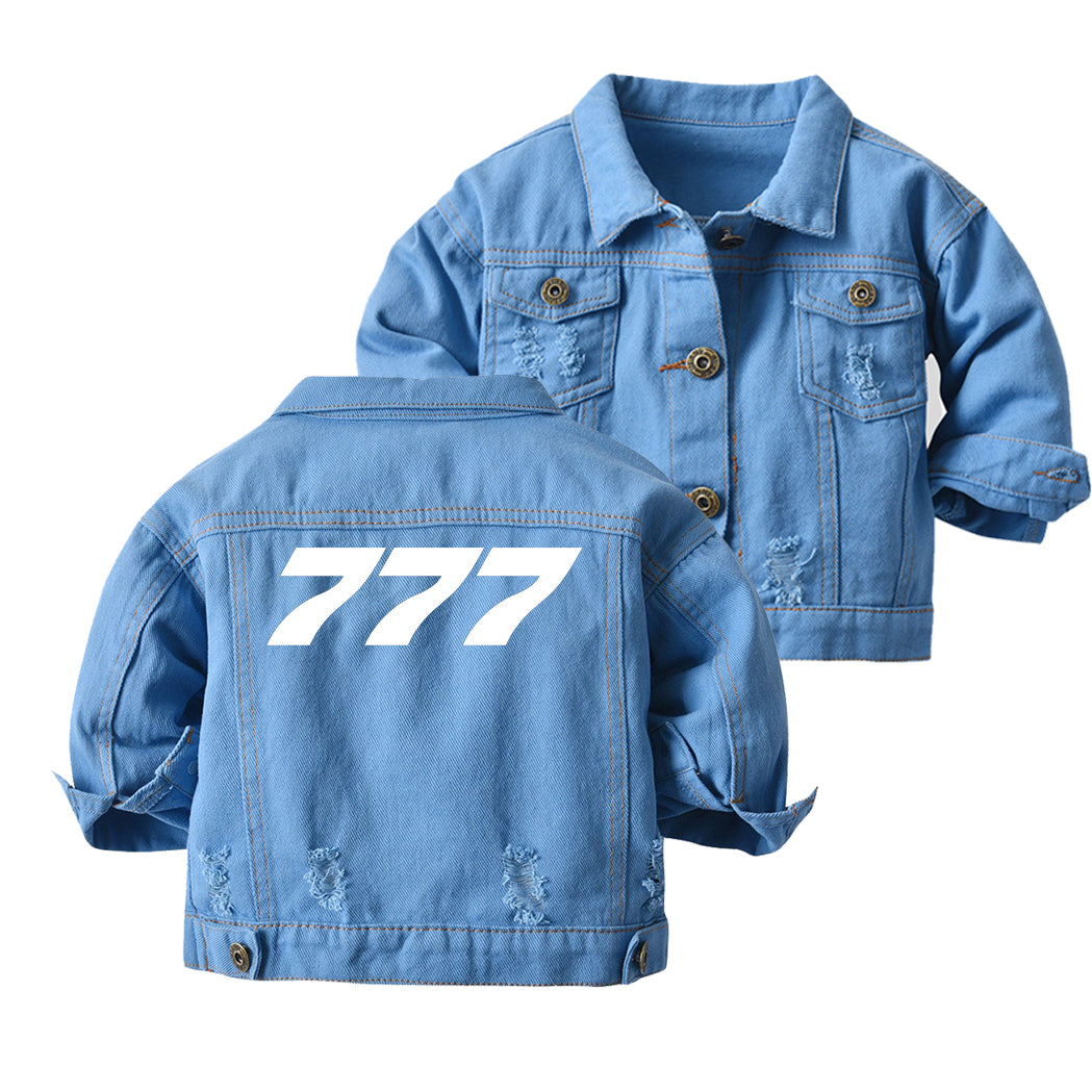 777 Flat Text Designed Children Denim Jackets