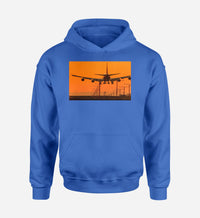 Thumbnail for Close up to Boeing 747 Landing at Sunset Designed Hoodies