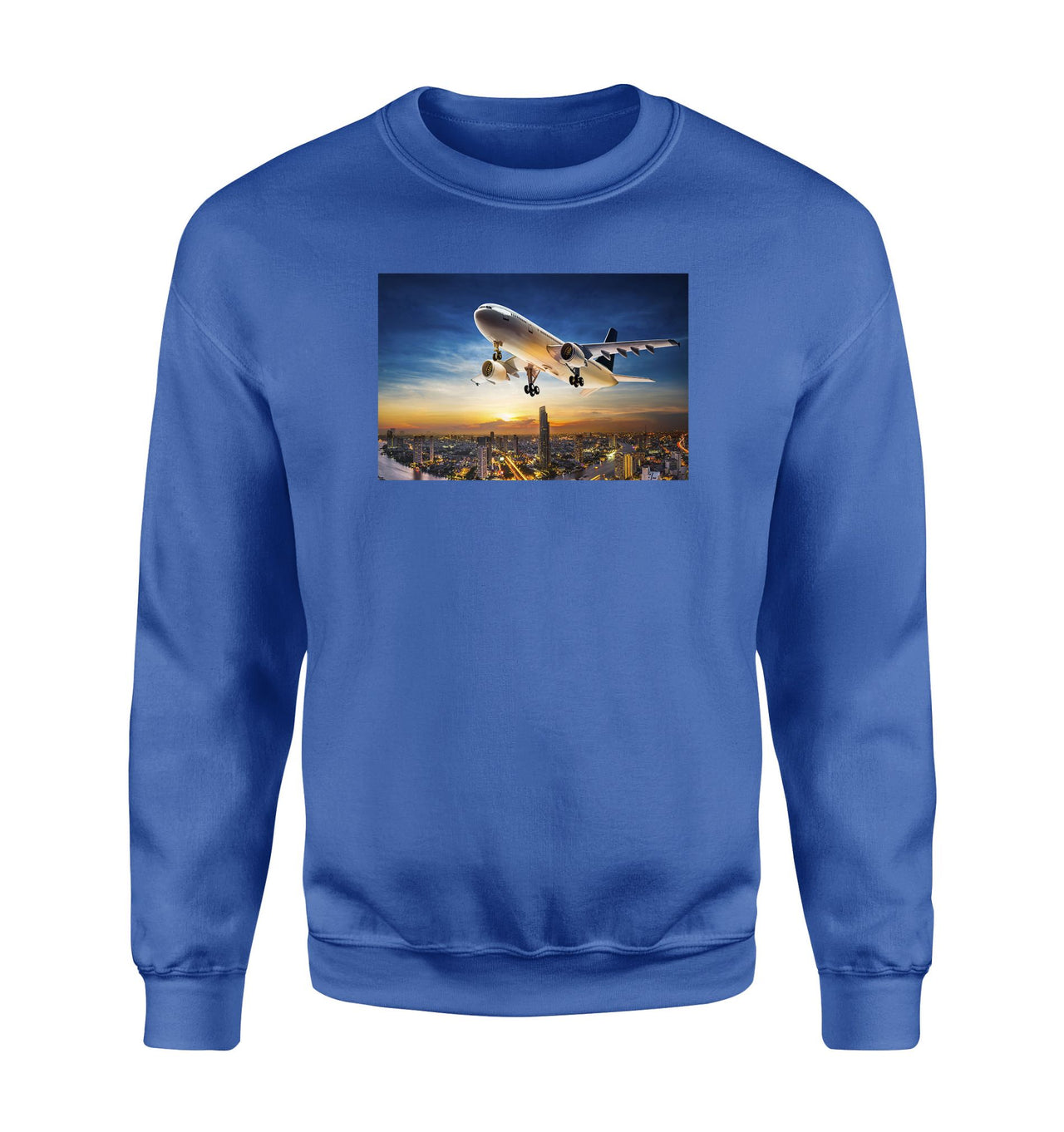 Super Aircraft over City at Sunset Designed Sweatshirts
