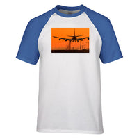 Thumbnail for Close up to Boeing 747 Landing at Sunset Designed Raglan T-Shirts