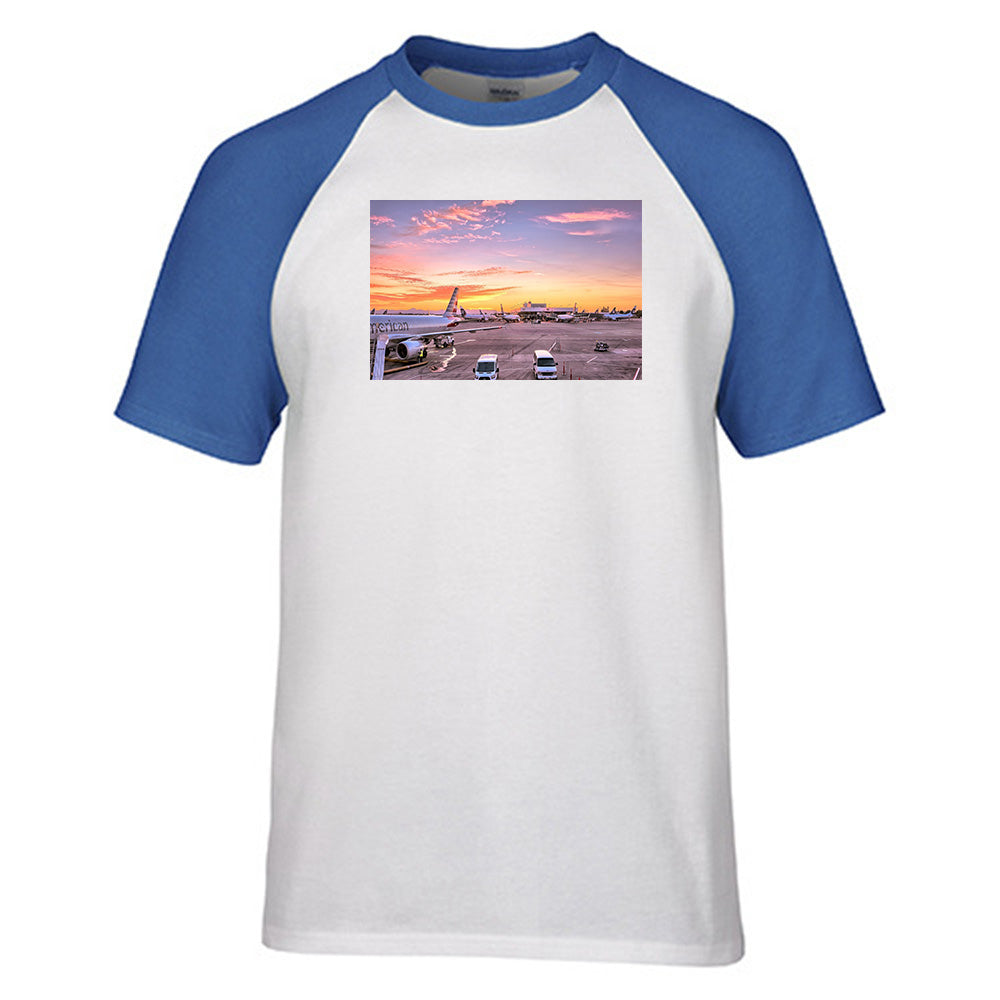Airport Photo During Sunset Designed Raglan T-Shirts
