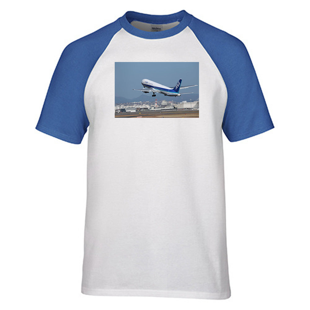 Departing ANA's Boeing 767 Designed Raglan T-Shirts
