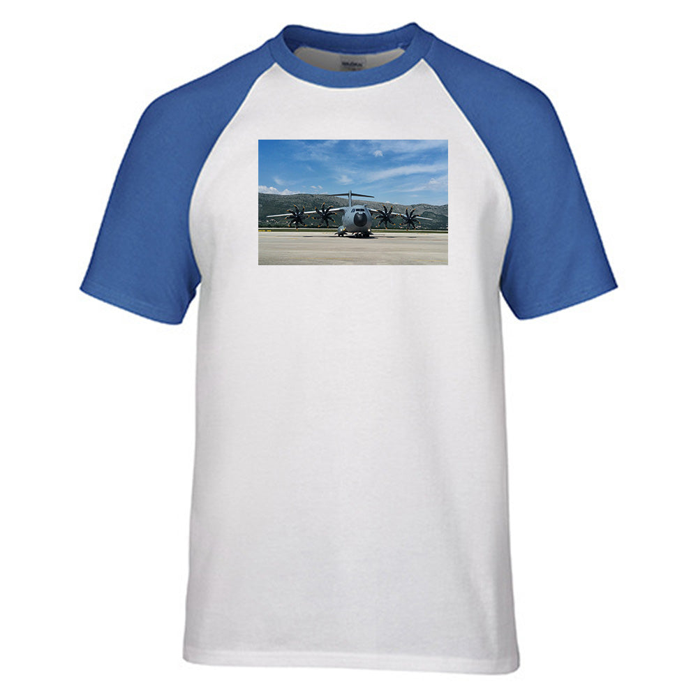 Face to Face with Airbus A400M Designed Raglan T-Shirts