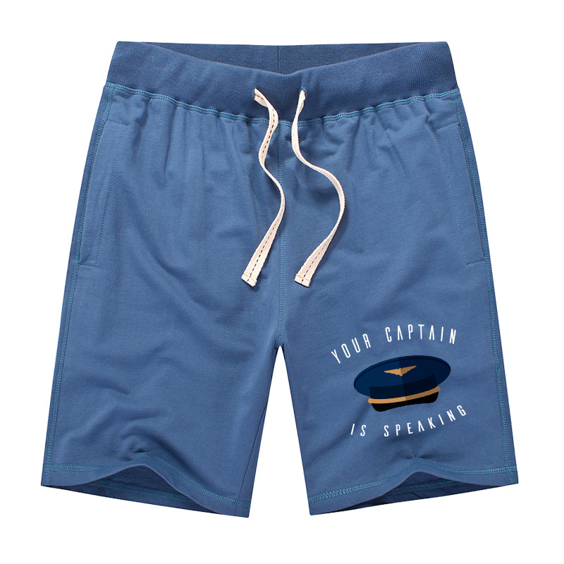 Your Captain Is Speaking Designed Cotton Shorts