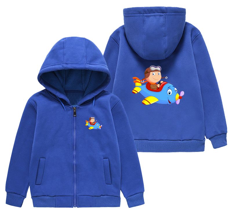 Little Boy Operating an Airplane Designed "CHILDREN" Zipped Hoodies