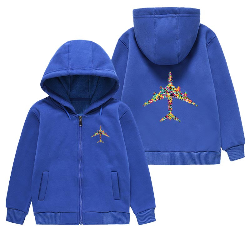 Colourful Airplane Designed "CHILDREN" Zipped Hoodies