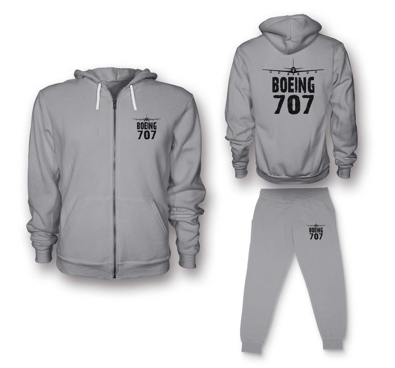 Boeing 707 & Plane Designed Zipped Hoodies & Sweatpants Set