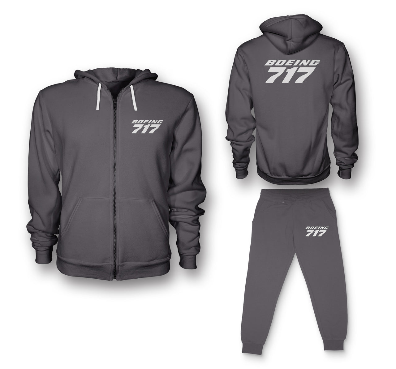 Boeing 717 & Text Designed Zipped Hoodies & Sweatpants Set