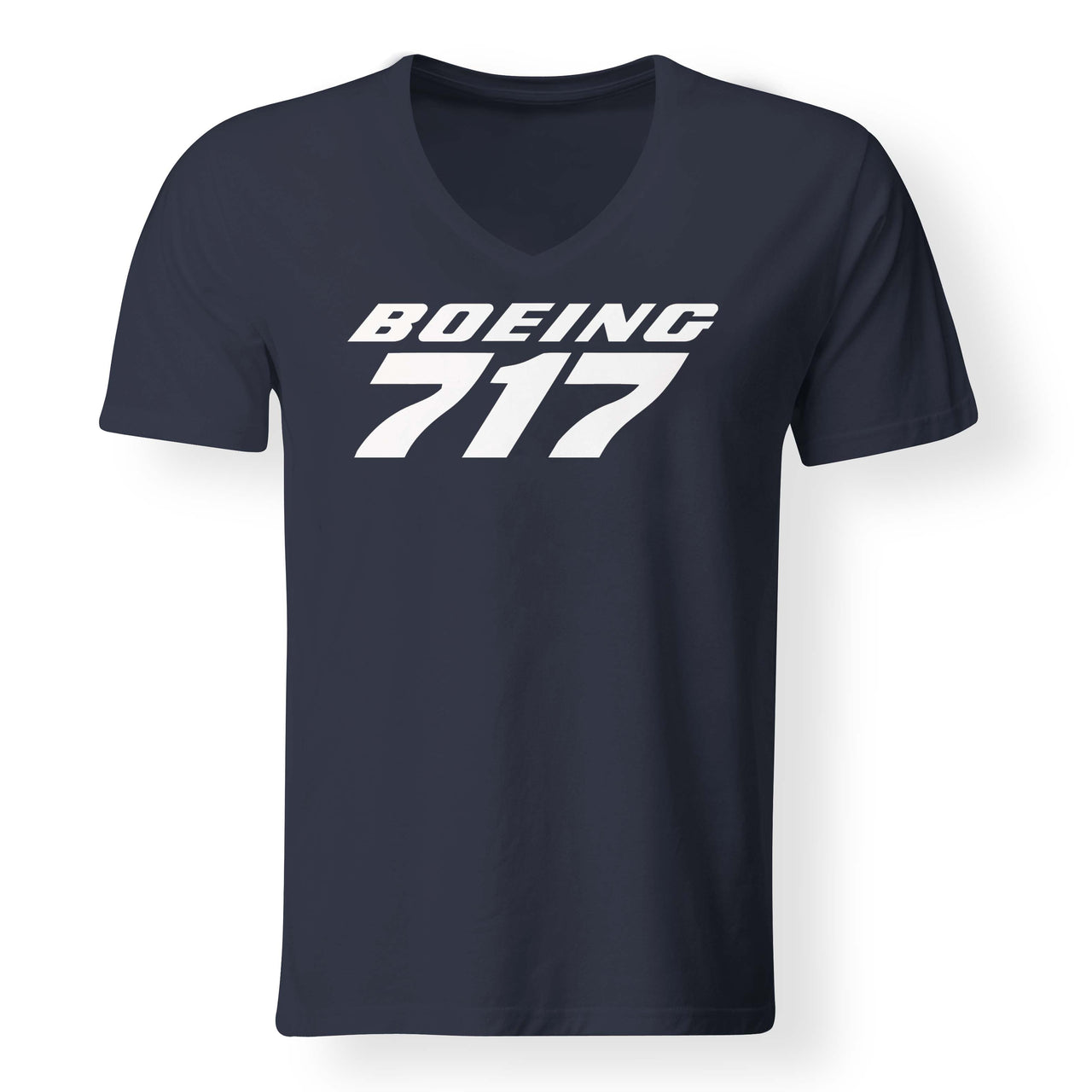 Boeing 717 & Text Designed V-Neck T-Shirts