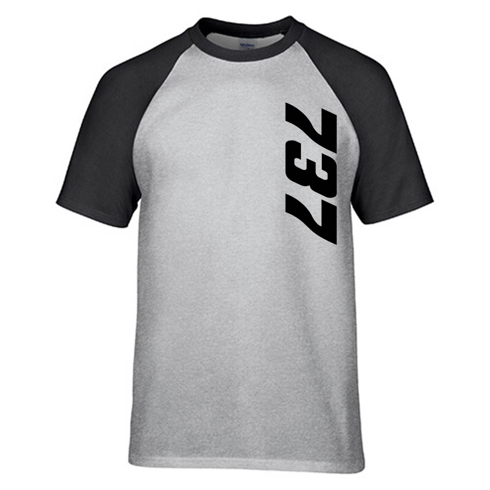737 Side Text Designed Raglan T-Shirts
