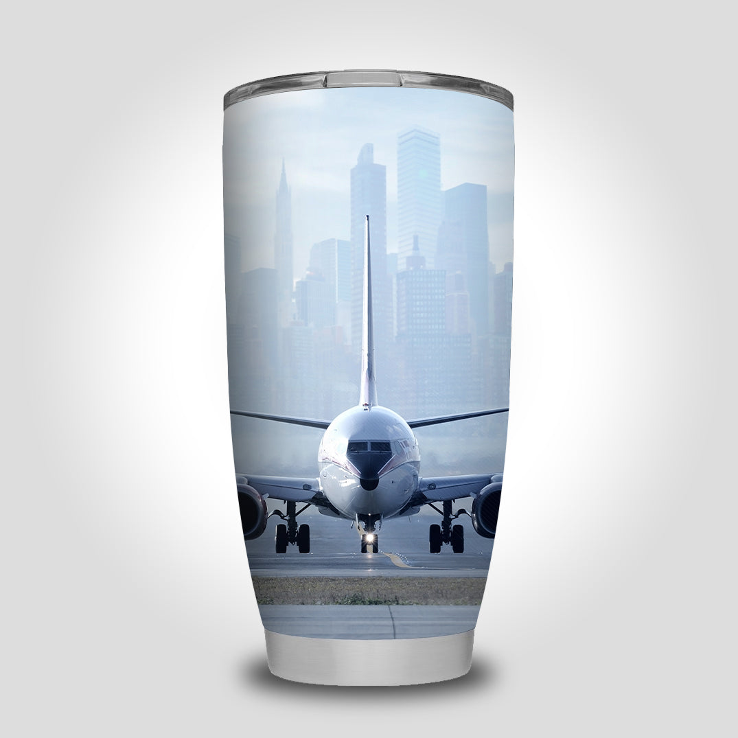 Boeing 737 & City View Behind Designed Tumbler Travel Mugs