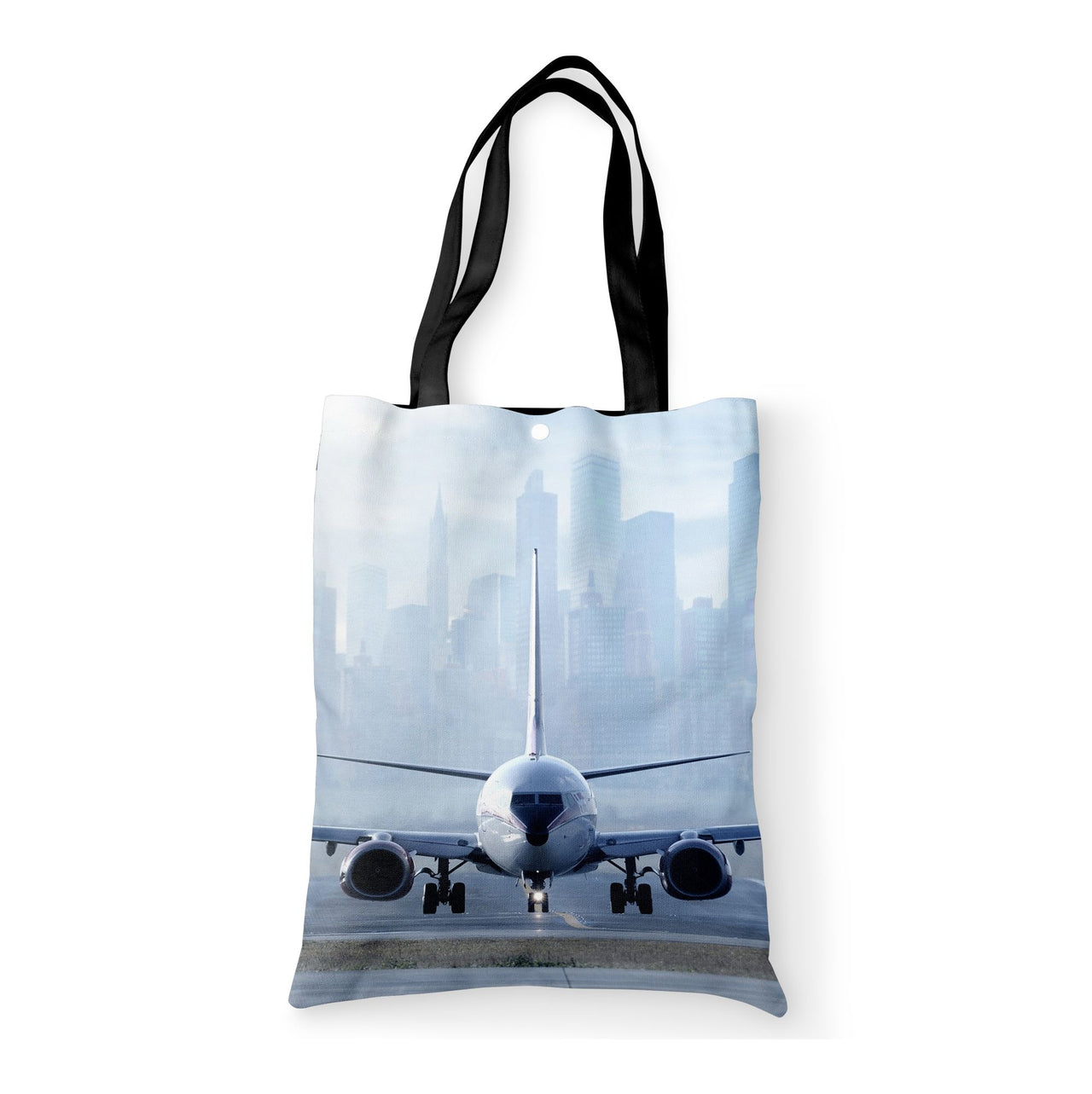 Boeing 737 & City View Behind Designed Tote Bags