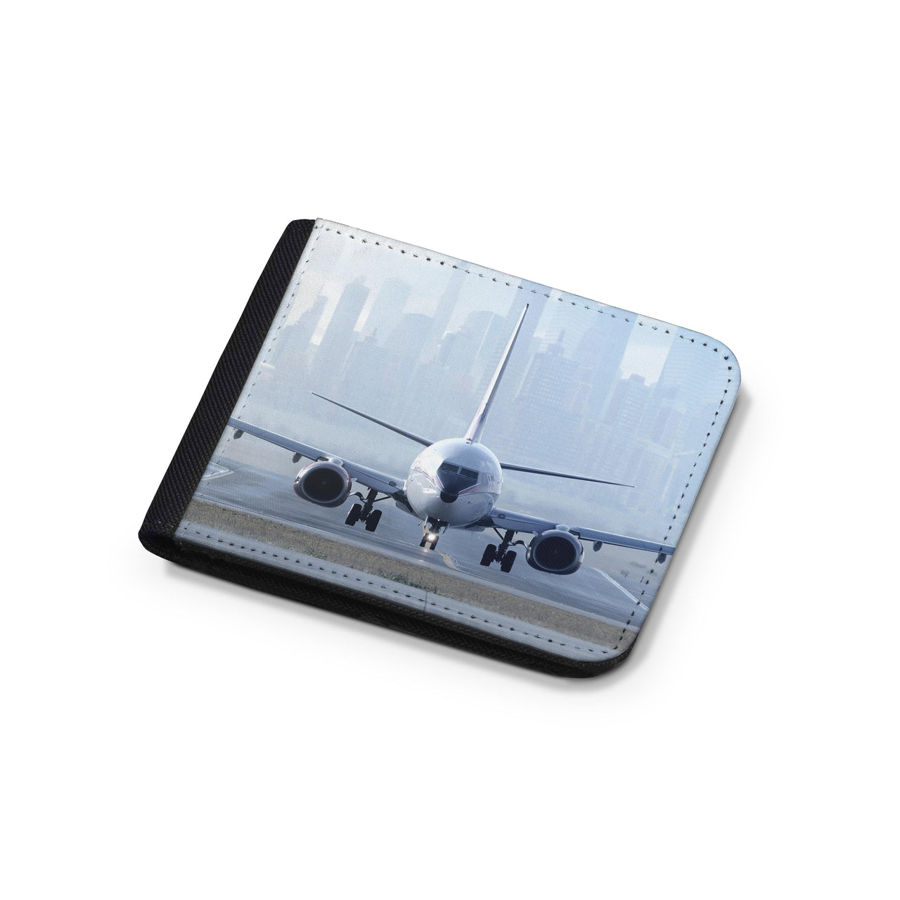 Boeing 737 & City View Behind Designed Wallets