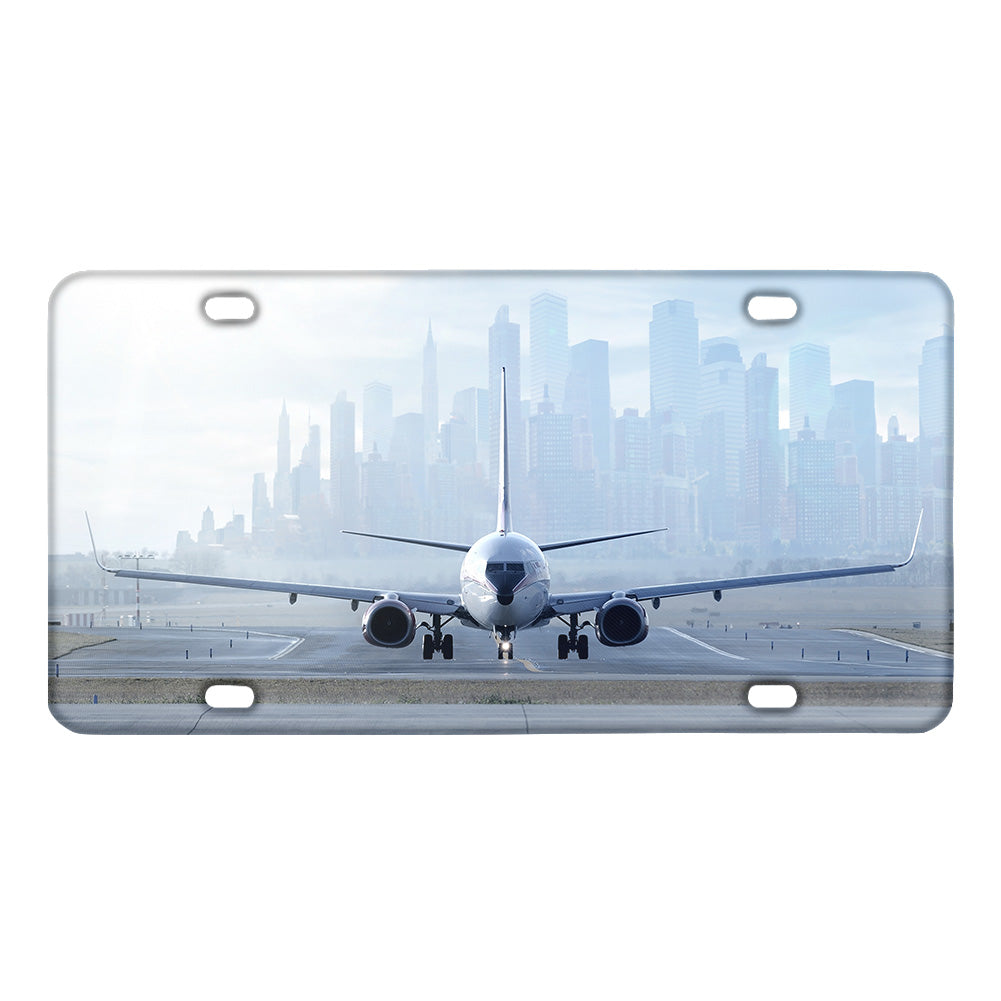 Boeing 737 & City View Behind Designed Metal (License) Plates
