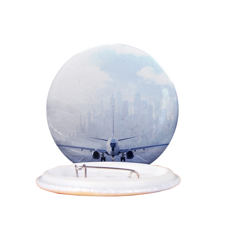 Boeing 737 & City View Behind Designed Pins