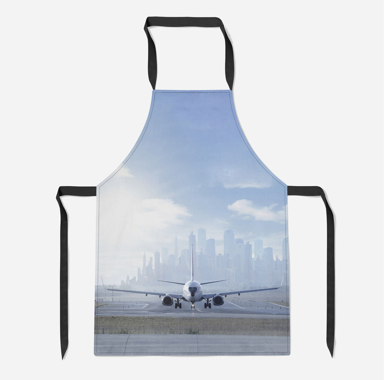 Boeing 737 & City View Behind Designed Kitchen Aprons