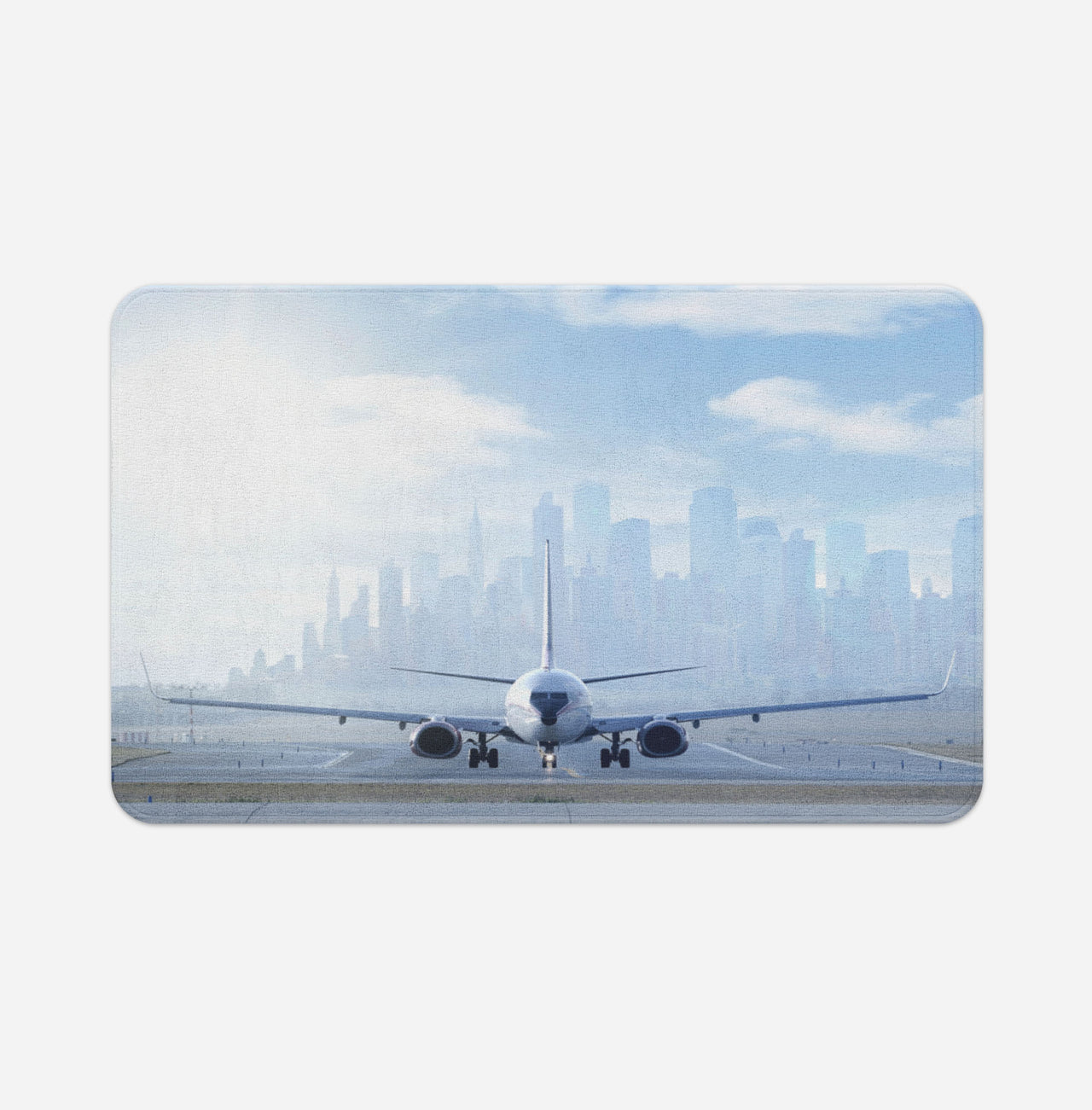 Boeing 737 & City View Behind Designed Bath Mats