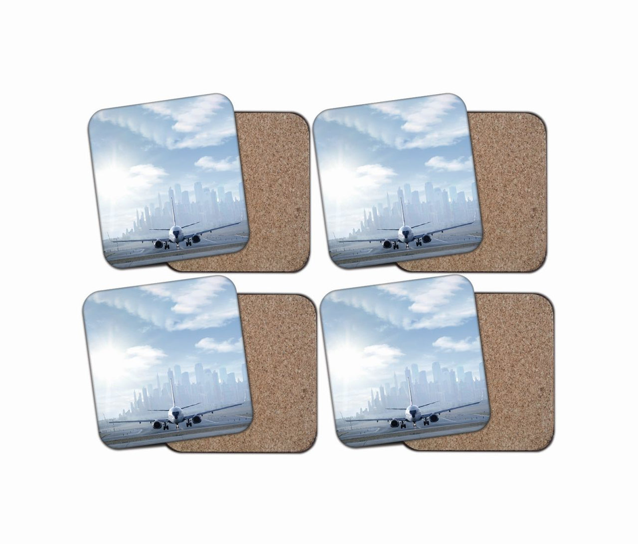 Boeing 737 & City View Behind Designed Coasters