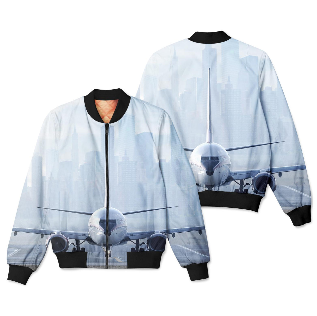Boeing 737 & City View Behind Designed 3D Pilot Bomber Jackets