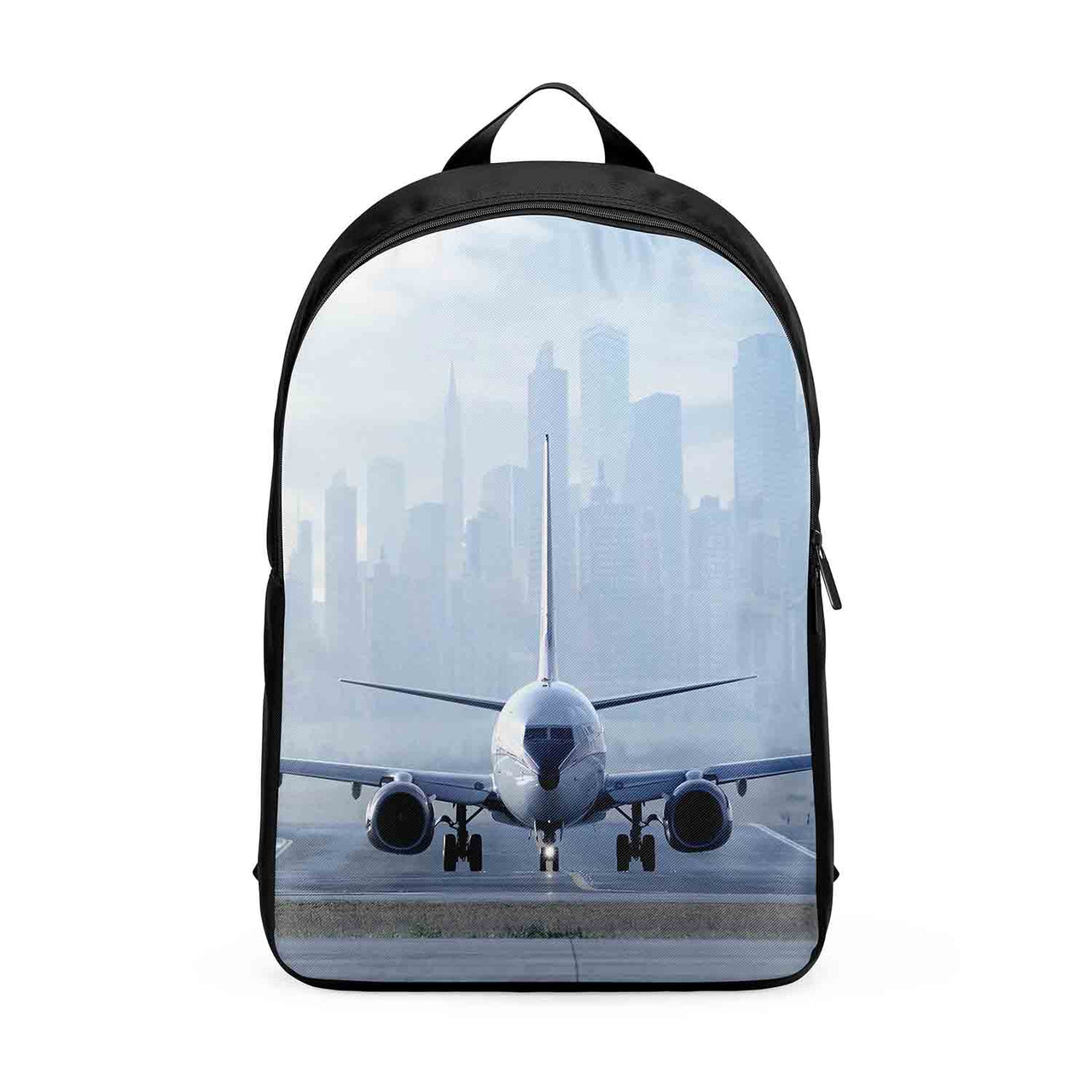 Boeing 737 & City View Behind Designed Backpacks