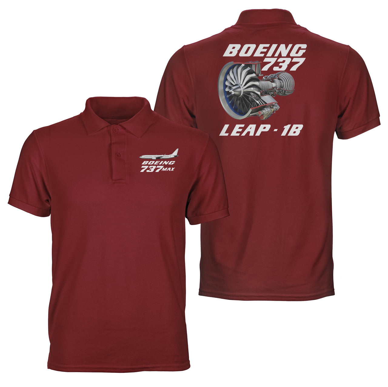 Boeing 737Max & CFM Leap 1B Engine Designed Double Side Polo T-Shirts