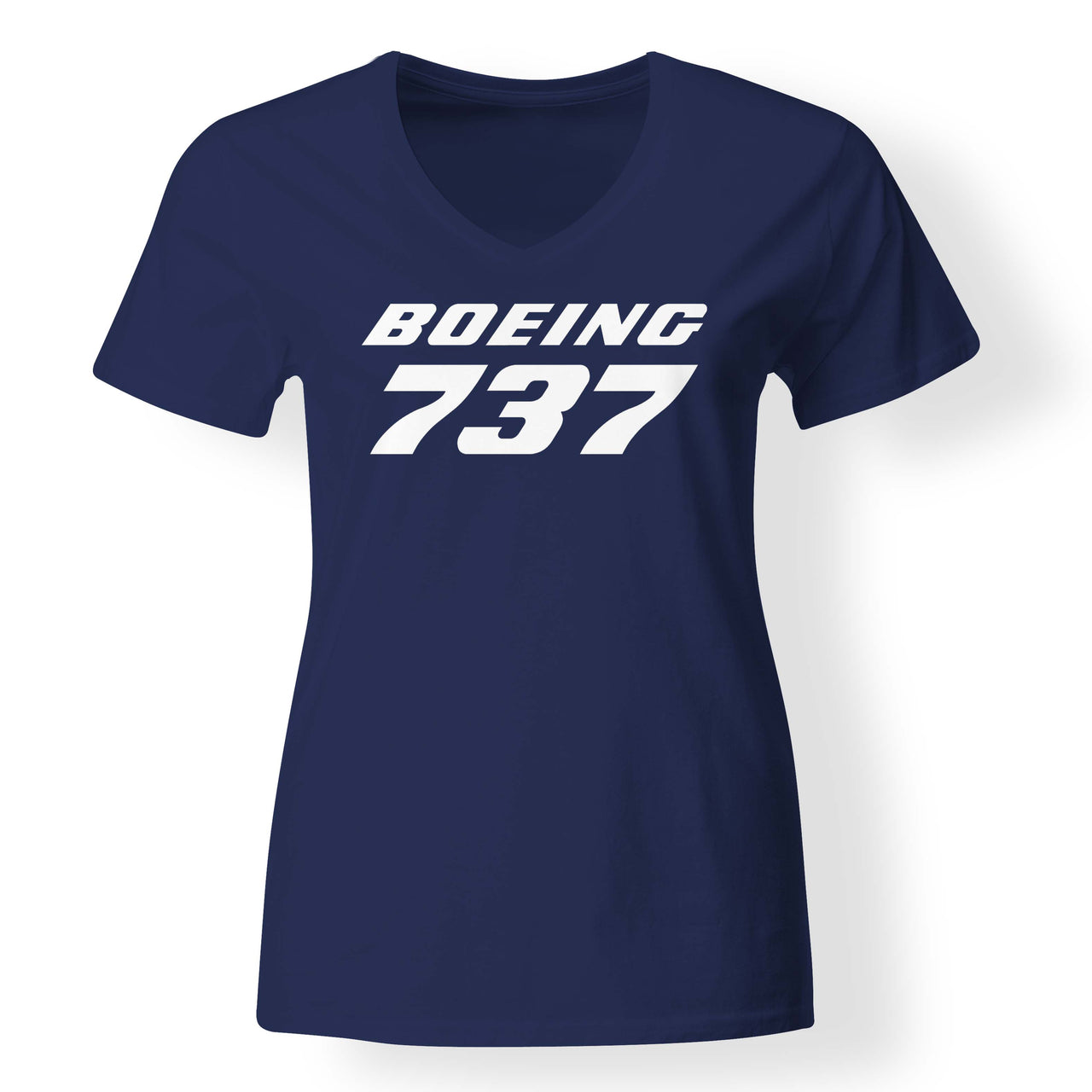 Boeing 737 & Text Designed V-Neck T-Shirts