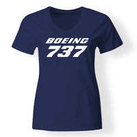 Thumbnail for Boeing 737 & Text Designed V-Neck T-Shirts