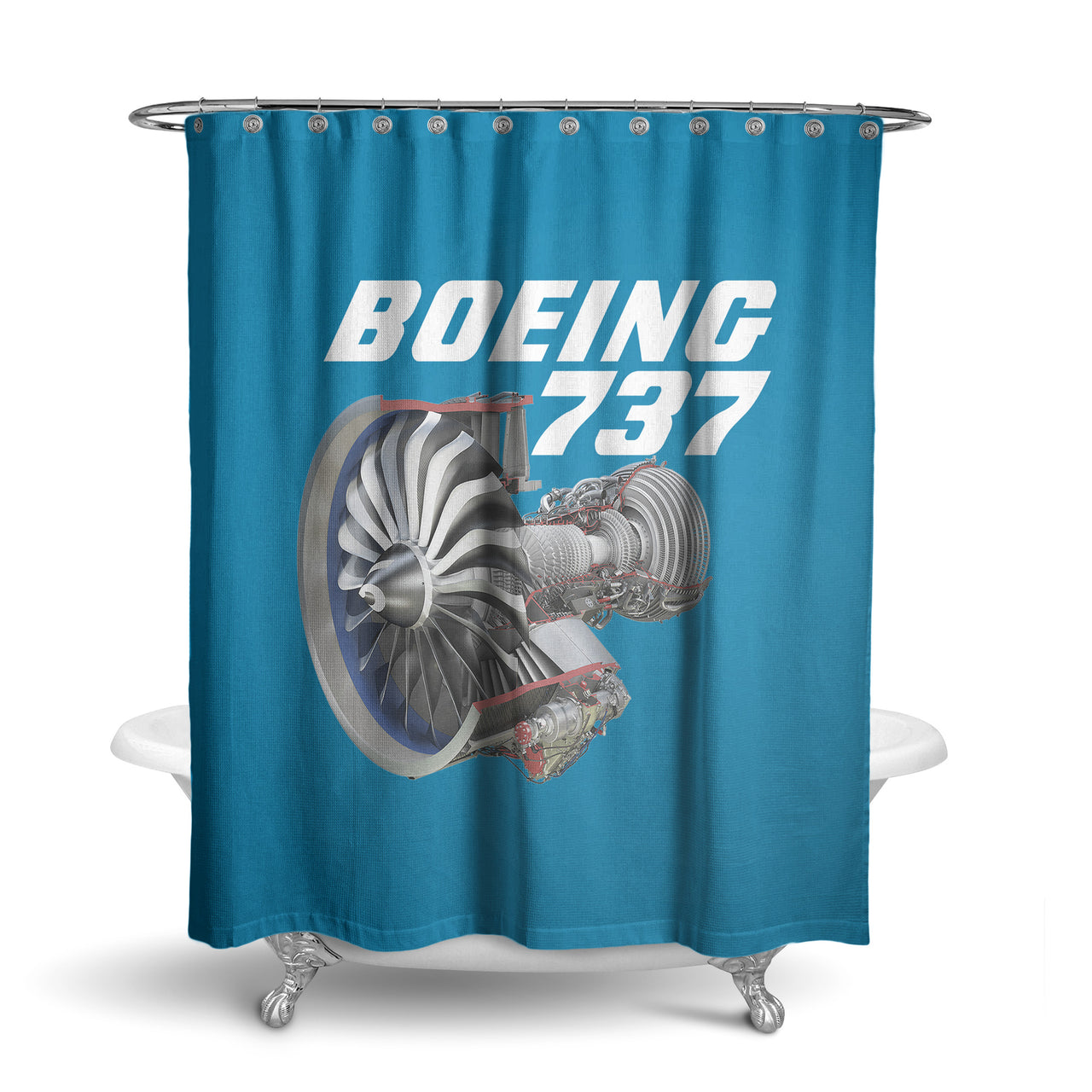 Boeing 737+Text & CFM LEAP-1 Engine Designed Shower Curtains
