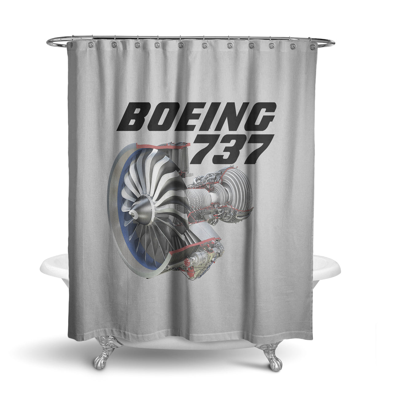 Boeing 737+Text & CFM LEAP-1 Engine Designed Shower Curtains